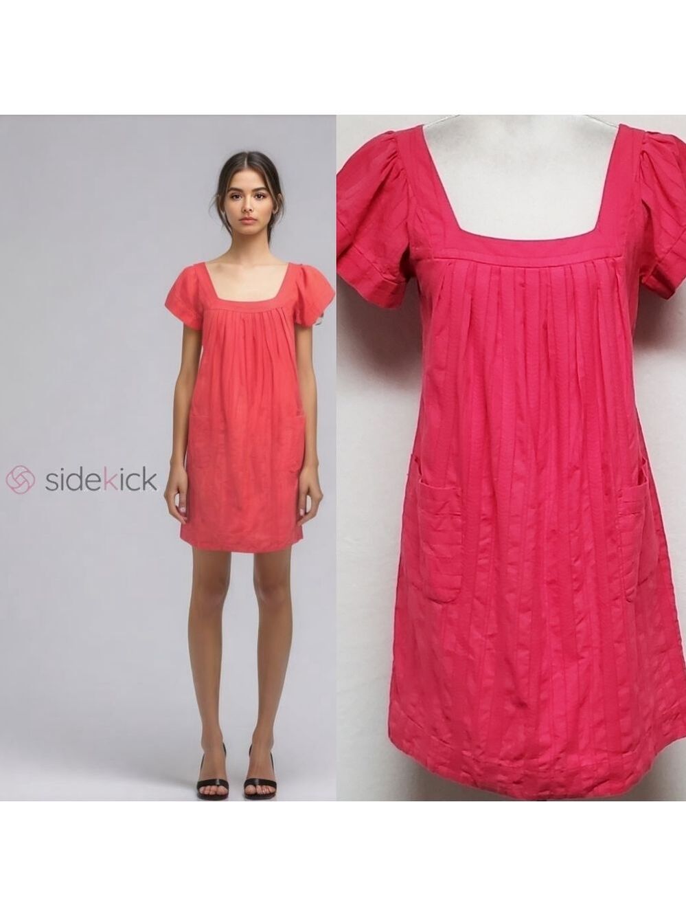 Barbie French Connection Fuschia Pink Cotton Knit Flare Sleeve Mini Shift Dress
